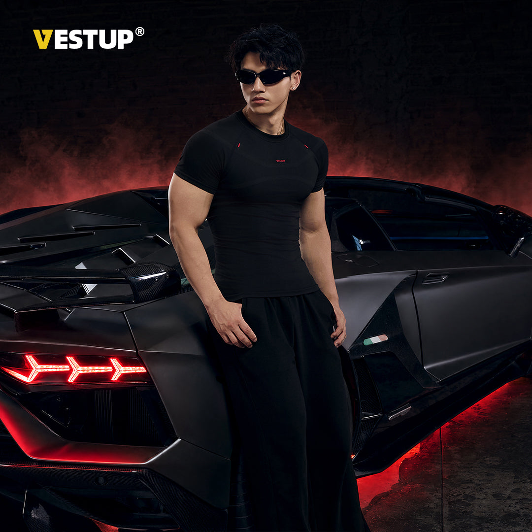 Vest Up Racing Style Summer American Fitness Shirt for Men - Showcasing Muscles, Tight-Fitting Clothing for Training and Sports, Short-Sleeved Top