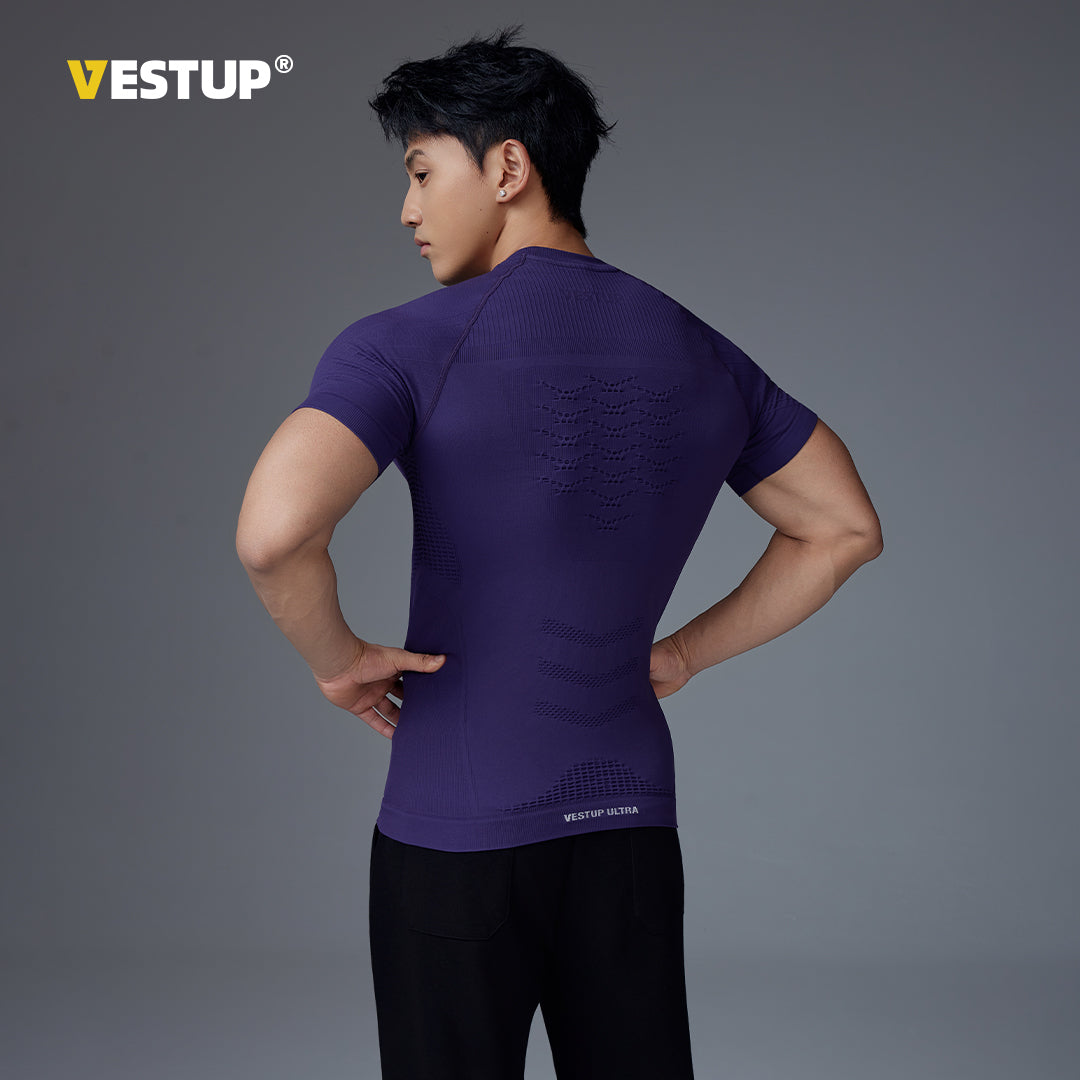 Vest Up seamless fitness T-shirt for men's summer, lightweight, breathable, round neck, elastic training, tight fitting short sleeved top
