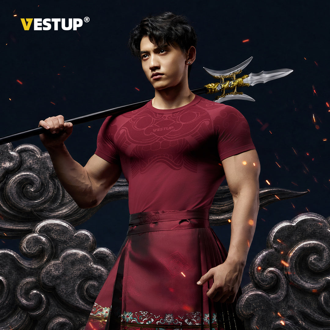Vest Up National Style Lion Armor Seamless Sports Fitness T-shirt Men's Summer Breathable Moisture wicking Short Sleeve Top