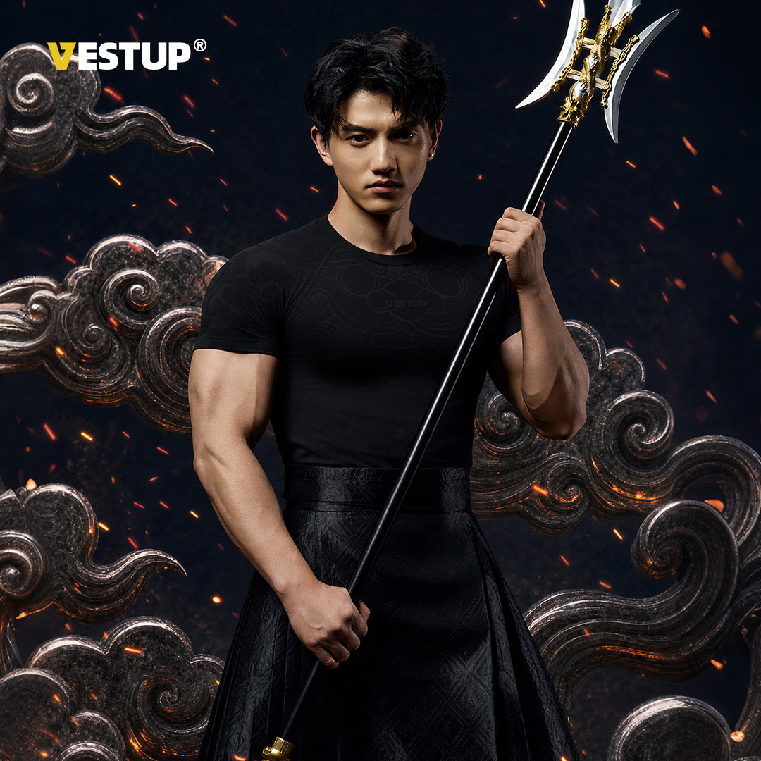 Vest Up National Style Lion Armor Seamless Sports Fitness T-shirt Men's Summer Breathable Moisture wicking Short Sleeve Top