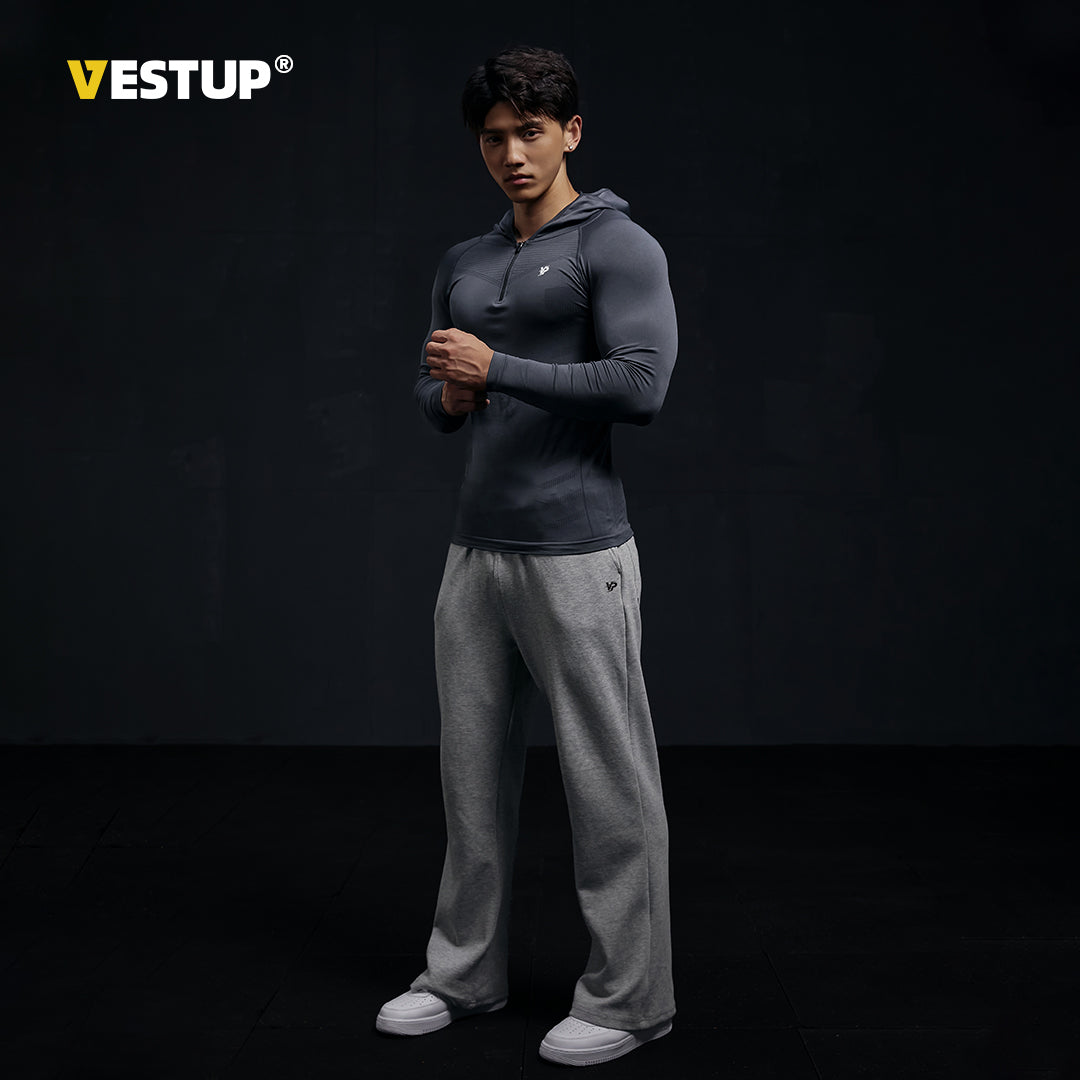Vest Up American heavyweight 280G high street curved pants with lace up straight leg loose sweatpants, sports and casual pants for men